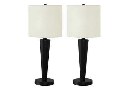 Monarch Specialties - Lighting, Set Of 2, 24inH, Table Lamp, Usb Port Included, Black Metal, Ivory / Cream Shade, Contemporary - I 9643 veiw 1