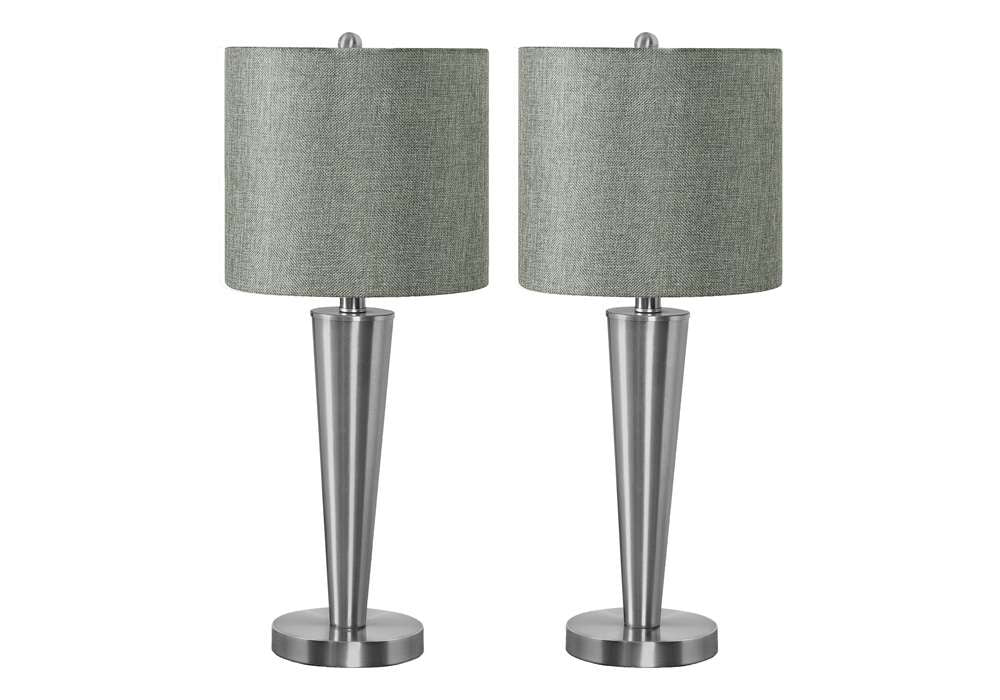 Monarch Specialties - Lighting, Set Of 2, 24inH, Table Lamp, Usb Port Included, Nickel Metal, Grey Shade, Contemporary - I 9642 veiw 1