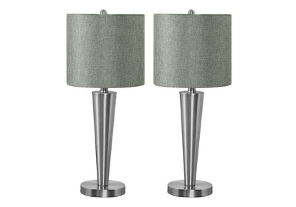 Monarch Specialties - Lighting, Set Of 2, 24inH, Table Lamp, Usb Port Included, Nickel Metal, Grey Shade, Contemporary - I 9642 veiw 1