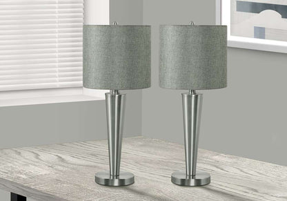 Monarch Specialties - Lighting, Set Of 2, 24inH, Table Lamp, Usb Port Included, Nickel Metal, Grey Shade, Contemporary - I 9642 veiw 5