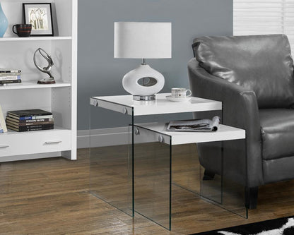 Monarch Specialties - Nesting Table, (Set of 2) Side, End, Accent, Living Room, Bedroom, Tempered Glass, Laminate, Glossy White, Clear, Contemporary, Modern - I-3287 veiw 1