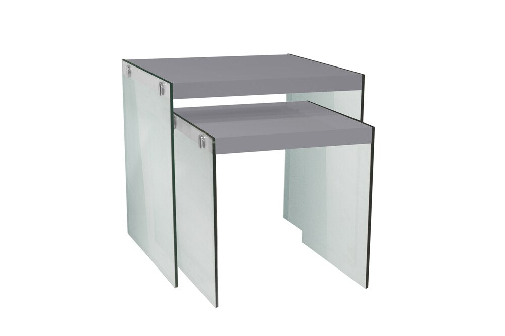 Monarch Specialties - Nesting Table, (Set of 2) Side, End, Accent, Living Room, Bedroom, Tempered Glass, Laminate, Glossy White, Clear, Contemporary, Modern - I-3287 veiw 2