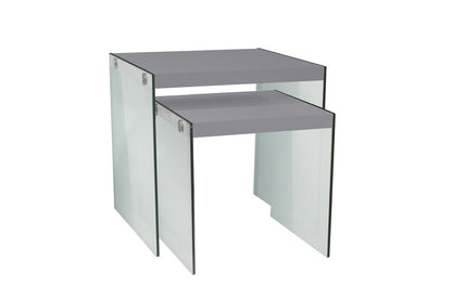 Monarch Specialties - Nesting Table, (Set of 2) Side, End, Accent, Living Room, Bedroom, Tempered Glass, Laminate, Glossy White, Clear, Contemporary, Modern - I-3287 veiw 2