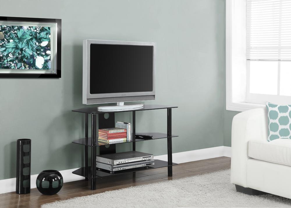 Monarch Specialties - Tv Stand, 36 Inch, Console, Media Entertainment Center, Storage Shelves, Living Room, Bedroom, Tempered Glass, Metal, Black, Clear, Contemporary, Modern - I-2506 veiw 1