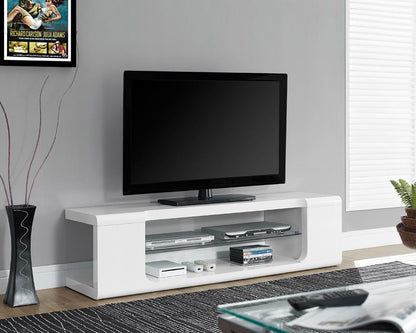 Monarch Specialties - Tv Stand, 60 Inch, Console, Media Entertainment Center, Storage Shelves, Living Room, Bedroom, Laminate, Tempered Glass, Glossy White, Clear, Contemporary, Modern - I-3535 veiw 1
