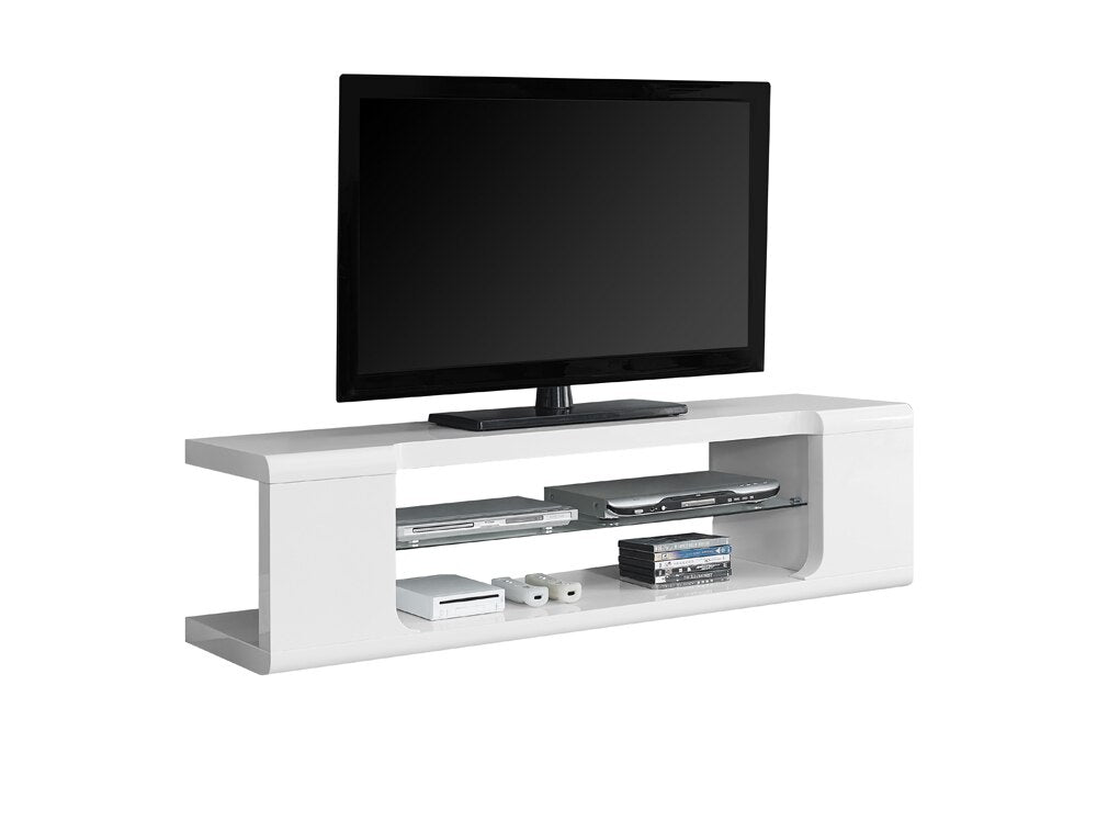 Monarch Specialties - Tv Stand, 60 Inch, Console, Media Entertainment Center, Storage Shelves, Living Room, Bedroom, Laminate, Tempered Glass, Glossy White, Clear, Contemporary, Modern - I-3535 veiw 2