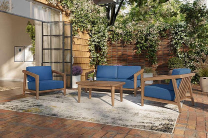 New Classic Furniture - Bali Outdoor Solid Wood Conversation 4 Piece Set-Patio Loveseat, 2 Patio Club Chairs & Patio Coffee Table-Dark Blue - 60-896B-4P veiw 5