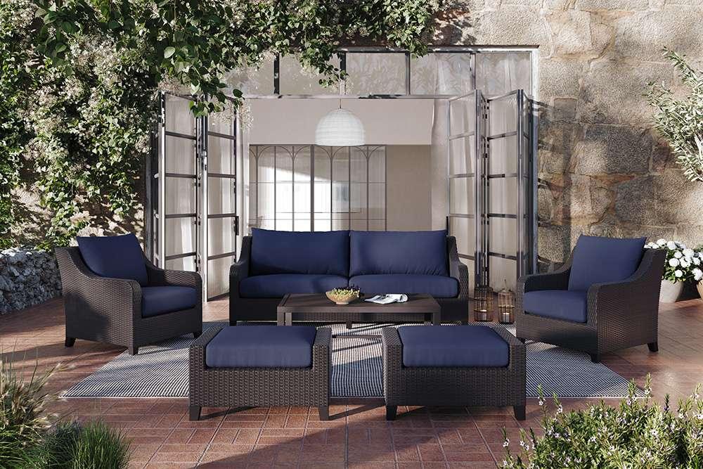 New Classic Furniture - Skye Outdoor Patio Conversation  6 Pc Set-Sofa, 2 Chairs, 2 Ottoman, Coffee Table-Blue - 60-807C-6P veiw 1