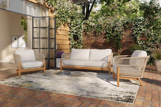 New Classic Furniture - Solstice 3 Piece Outdoor Rope & Solid Wood Conversation Set-Patio Loveseat & 2 Patio Club Chairs-Linen Beige - 60-823-3P veiw 1