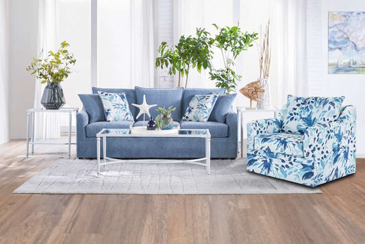 New Classic Furniture - Sylvie Swivel Chair-Blue & White Print - U1270-12-BFP veiw 2