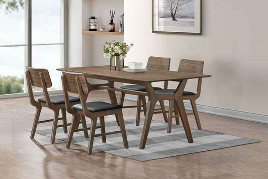 New Classic Furniture - Thea 5 Piece Mid-Century Modern Wood Dining Set - 70in Dining Table And 4 Chairs-Walnut Brown - 40-1750BK-D4C veiw 2