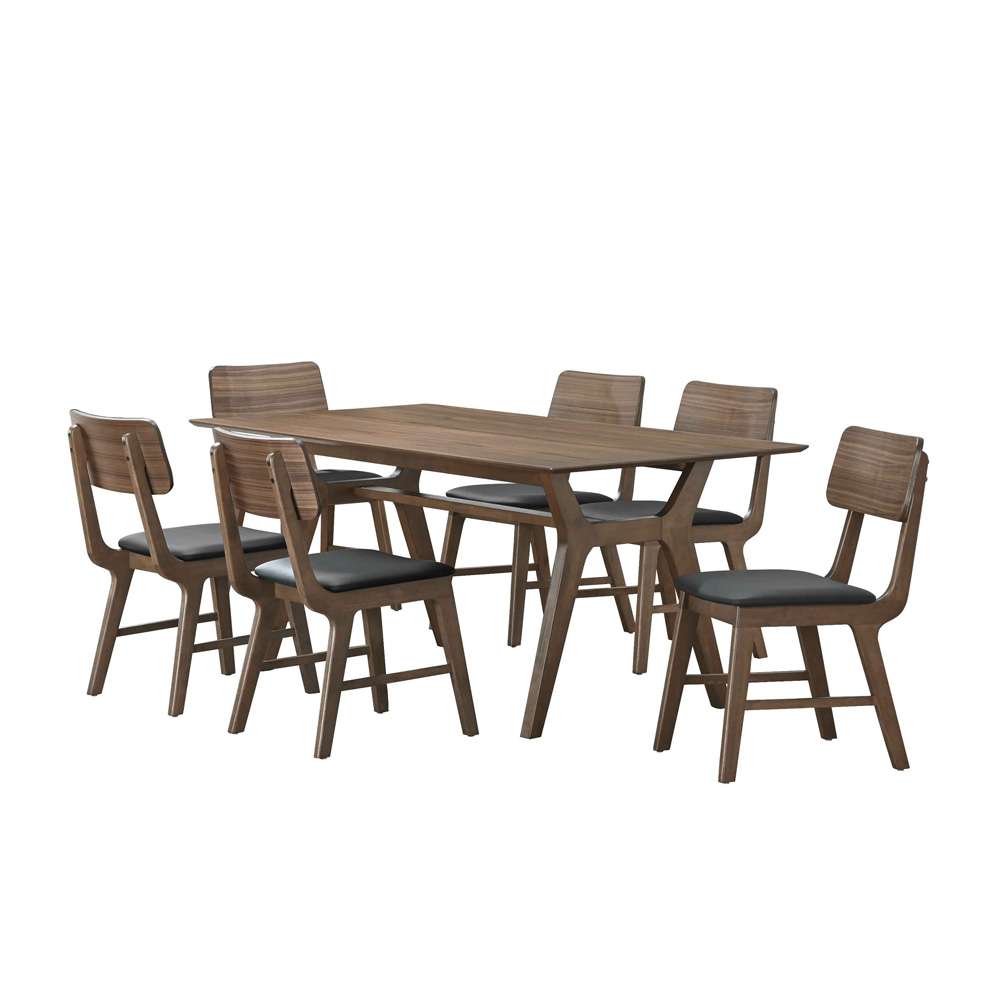 New Classic Furniture - Thea 7 Piece Mid-Century Modern Wood Dining Set - 70in Dining Table And 6 Chairs-Walnut Brown - 40-1750BK-D6C veiw 1