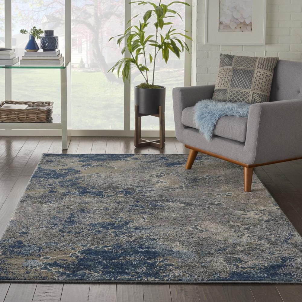 Nourison - Artworks ATW02 Blue and Bone 56in x 8 Abstract Area Rug - ATW02-99446710710 - CLOSEOUT veiw 2