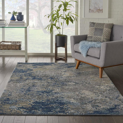 Nourison - Artworks ATW02 Blue and Bone 56in x 8 Abstract Area Rug - ATW02-99446710710 - CLOSEOUT veiw 2