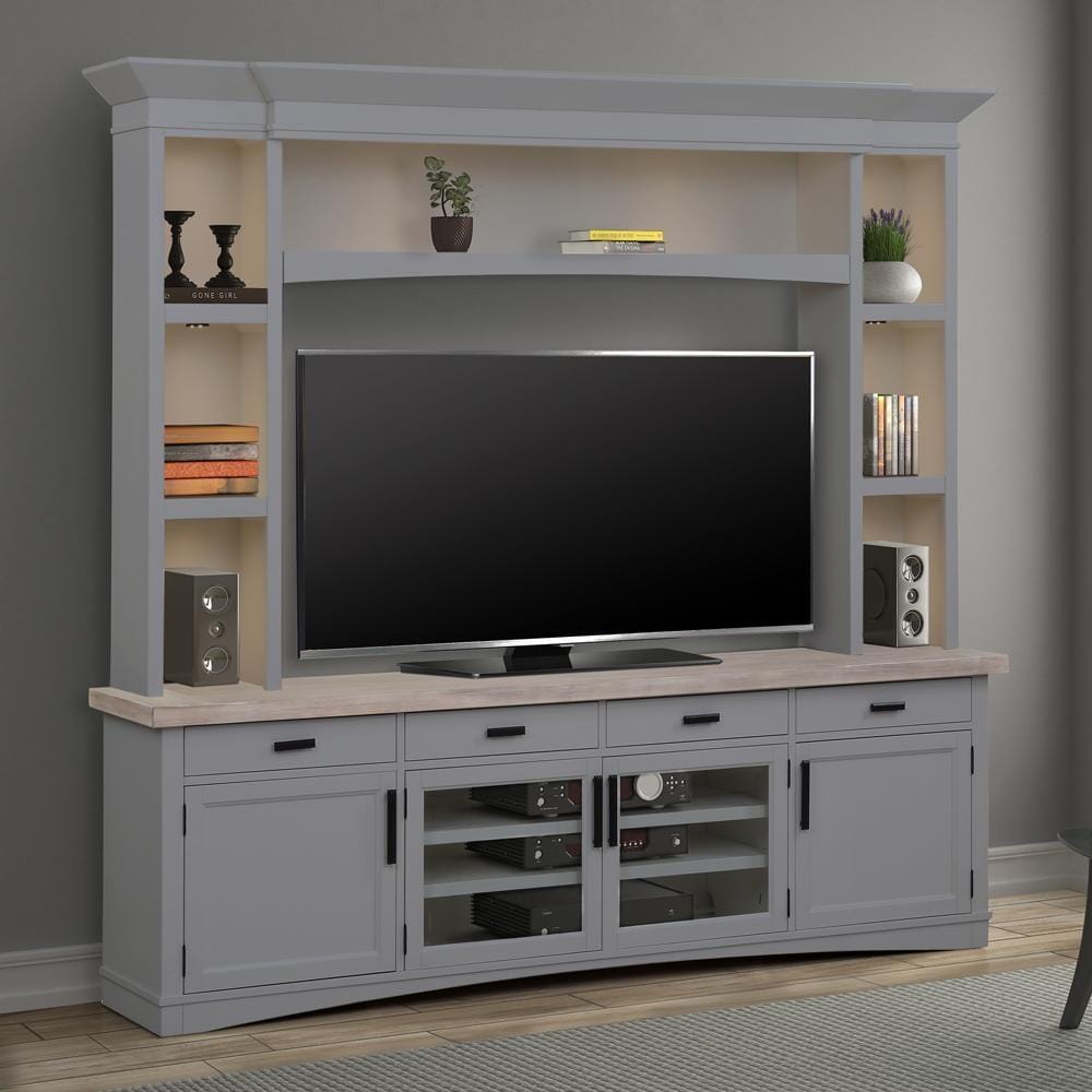 Parker House - Americana Modern 92 in. TV Console with Hutch and LED Lights in Dove - AME92-3-DOV view 1