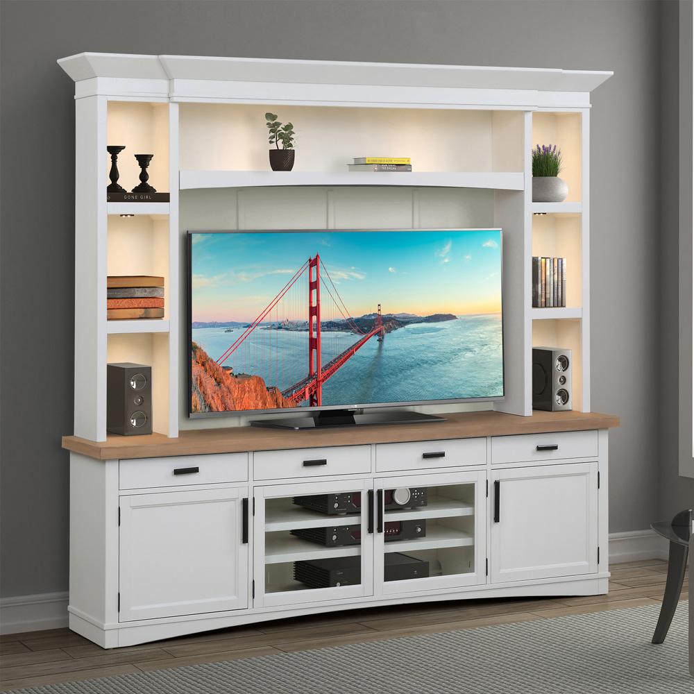 Parker House - Americana Modern 92 in. TV Console with Hutch, Backpanel and LED Lights in Cotton - AME92-4-COT view 2