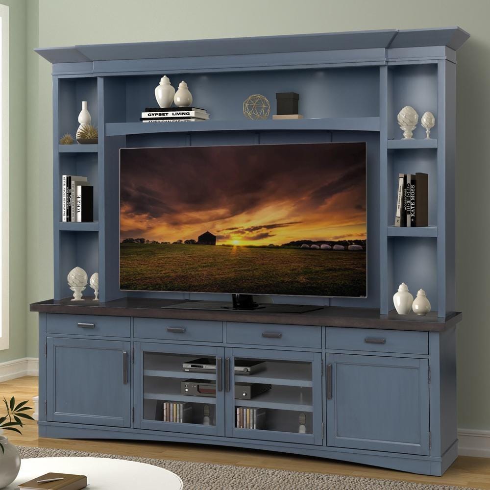 Parker House - Americana Modern 92 in. TV Console with Hutch, Backpanel and LED Lights in Denim - AME92-4-DEN view 1