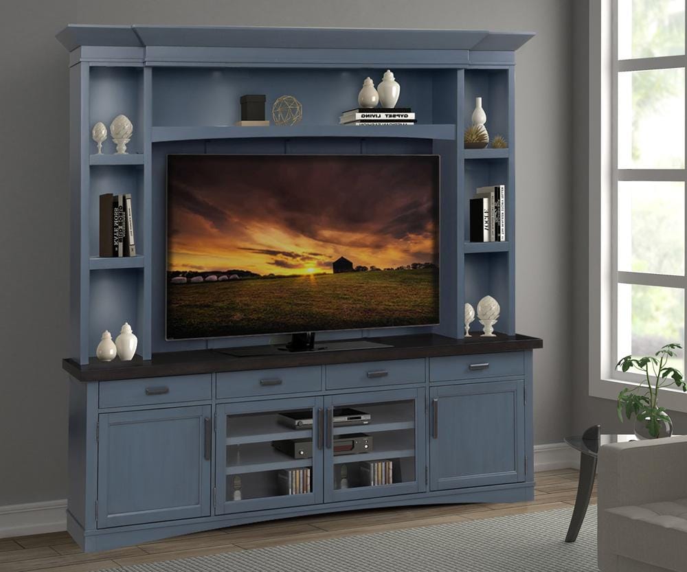 Parker House - Americana Modern 92 in. TV Console with Hutch, Backpanel and LED Lights in Denim - AME92-4-DEN view 2