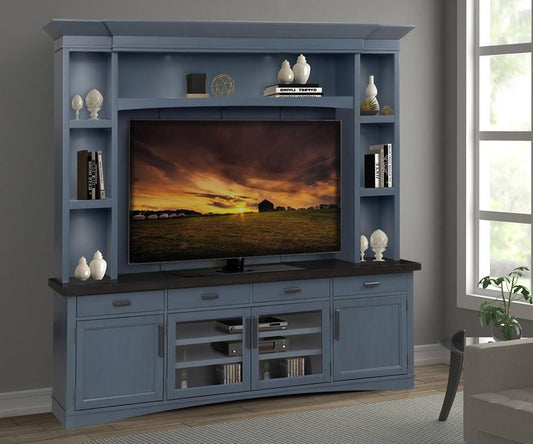 Parker House - Americana Modern 92 in. TV Console with Hutch, Backpanel and LED Lights in Denim - AME92-4-DEN view 2