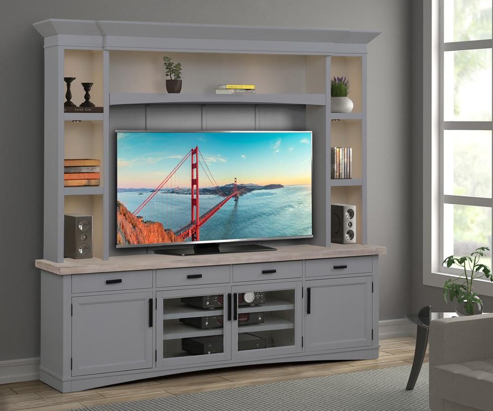 Parker House - Americana Modern 92 in. TV Console with Hutch, Backpanel and LED Lights in Dove - AME92-4-DOV view 2