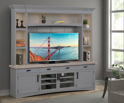 Parker House - Americana Modern 92 in. TV Console with Hutch, Backpanel and LED Lights in Dove - AME92-4-DOV view 2