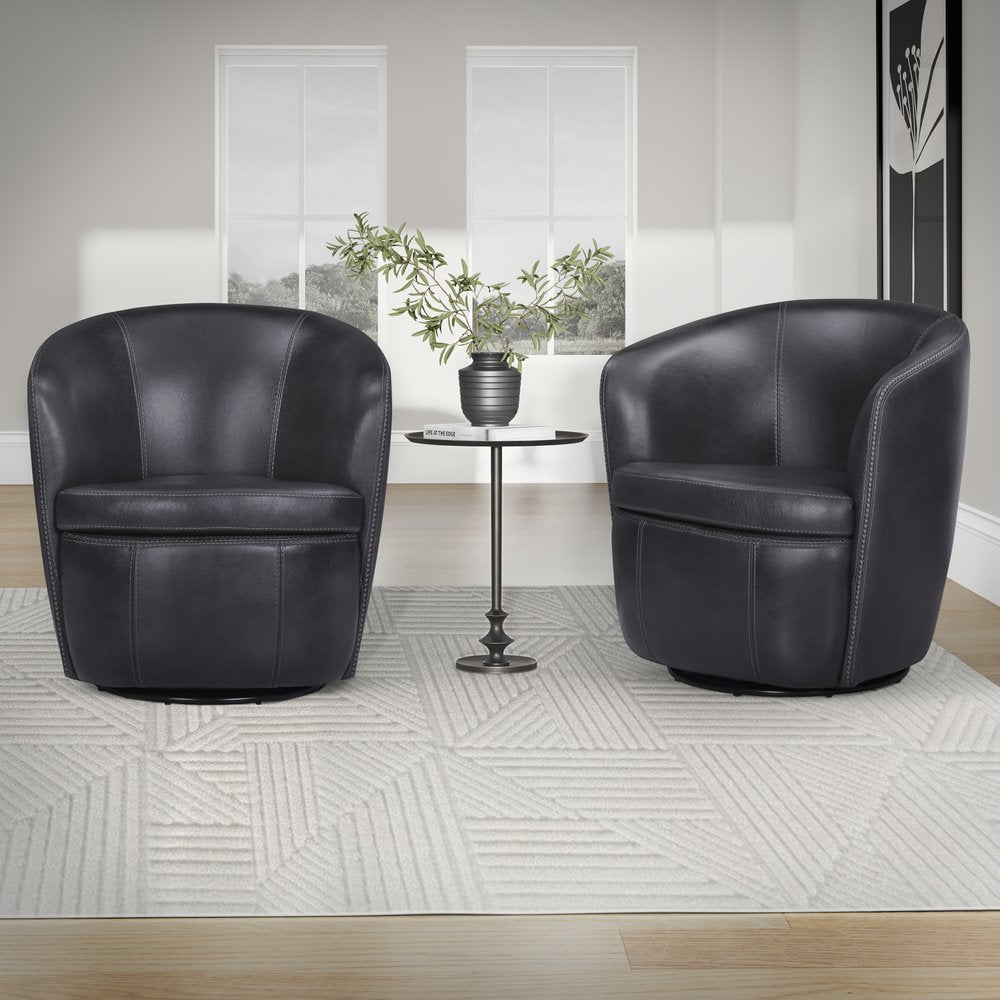 Parker House - Barolo - Vintage Onyx 100% Italian Leather Swivel Club Chair (Set of 2) - Vintage Onyx - SBAR#912S-2-VGON view 2
