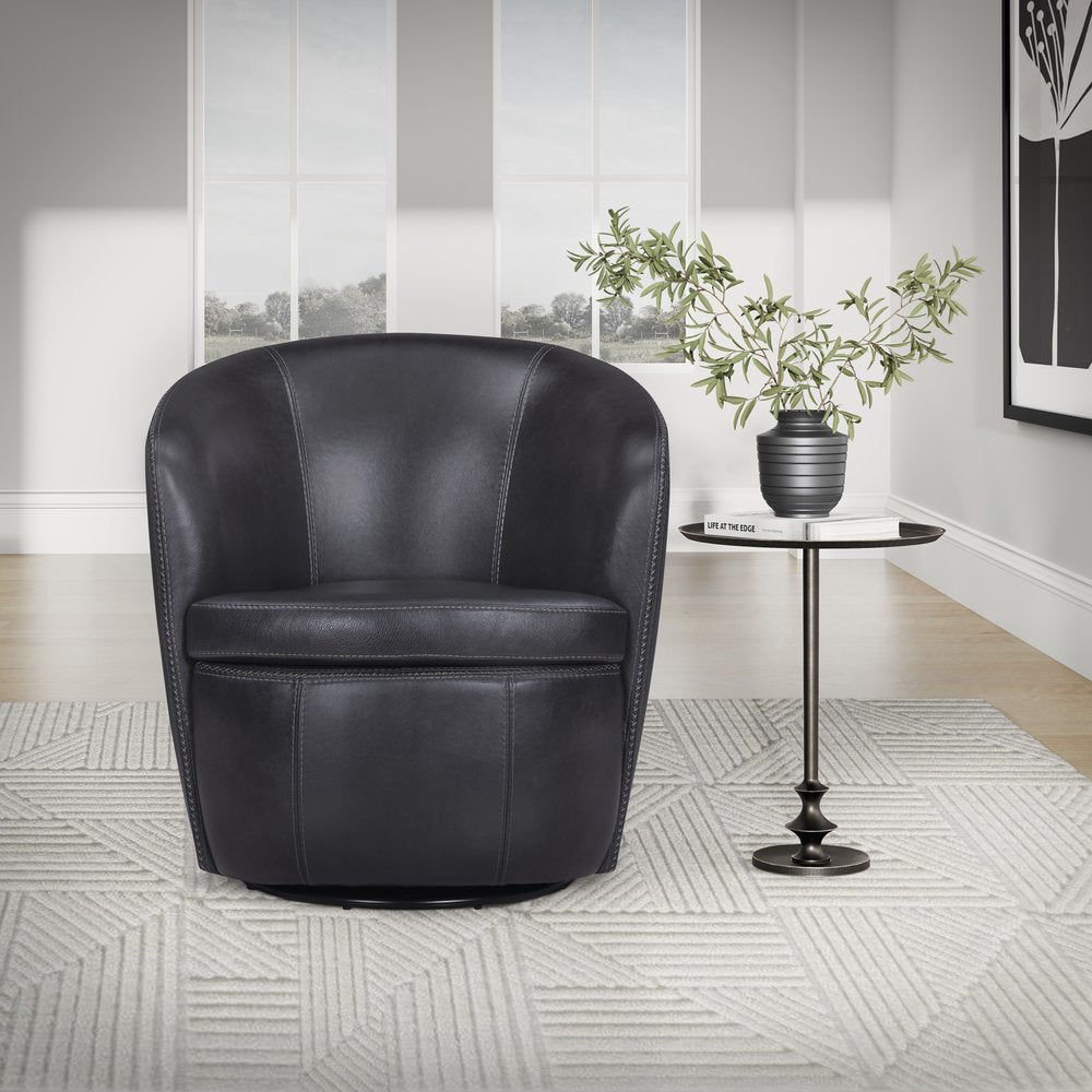 Parker House - Barolo - Vintage Onyx 100% Italian Leather Swivel Club Chair (Set of 2) - Vintage Onyx - SBAR#912S-2-VGON view 4