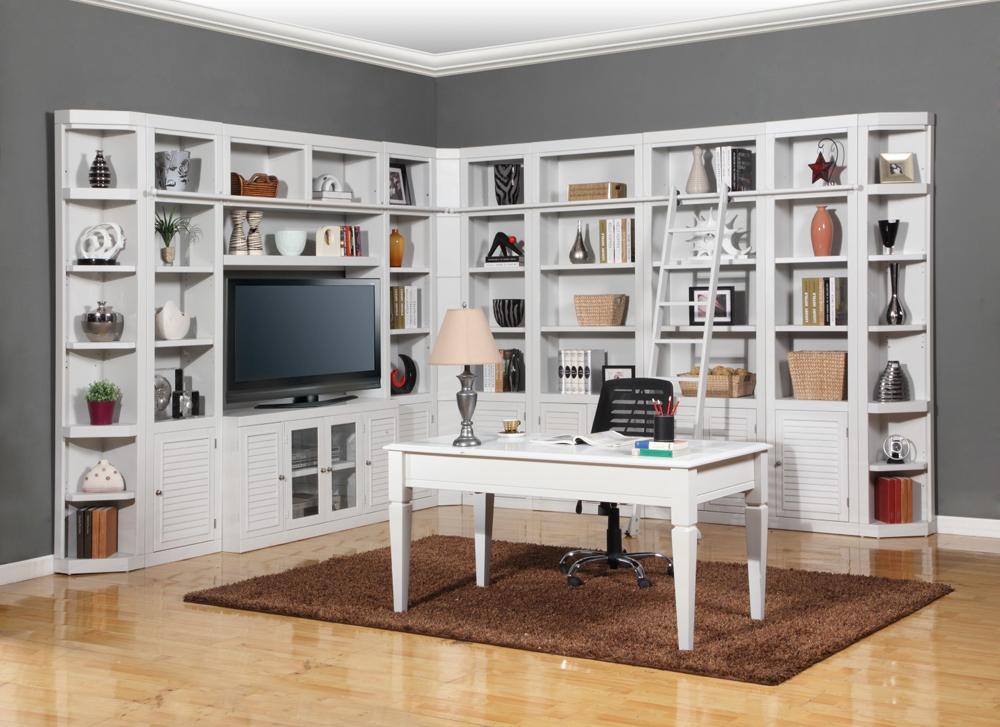 Parker House - Boca 13PC Writing Desk With Full Library Entertainment Wall Set in Cottage White veiw 1