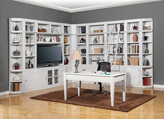 Parker House - Boca 13PC Writing Desk With Full Library Entertainment Wall Set in Cottage White veiw 1