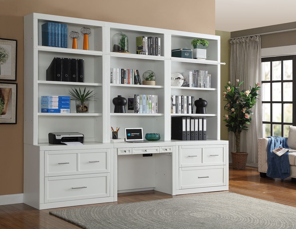 Parker House - Catalina 6 Piece Workspace Library Wall - Cottage White - CAT-6PC-LIB DESK-FILE view 1
