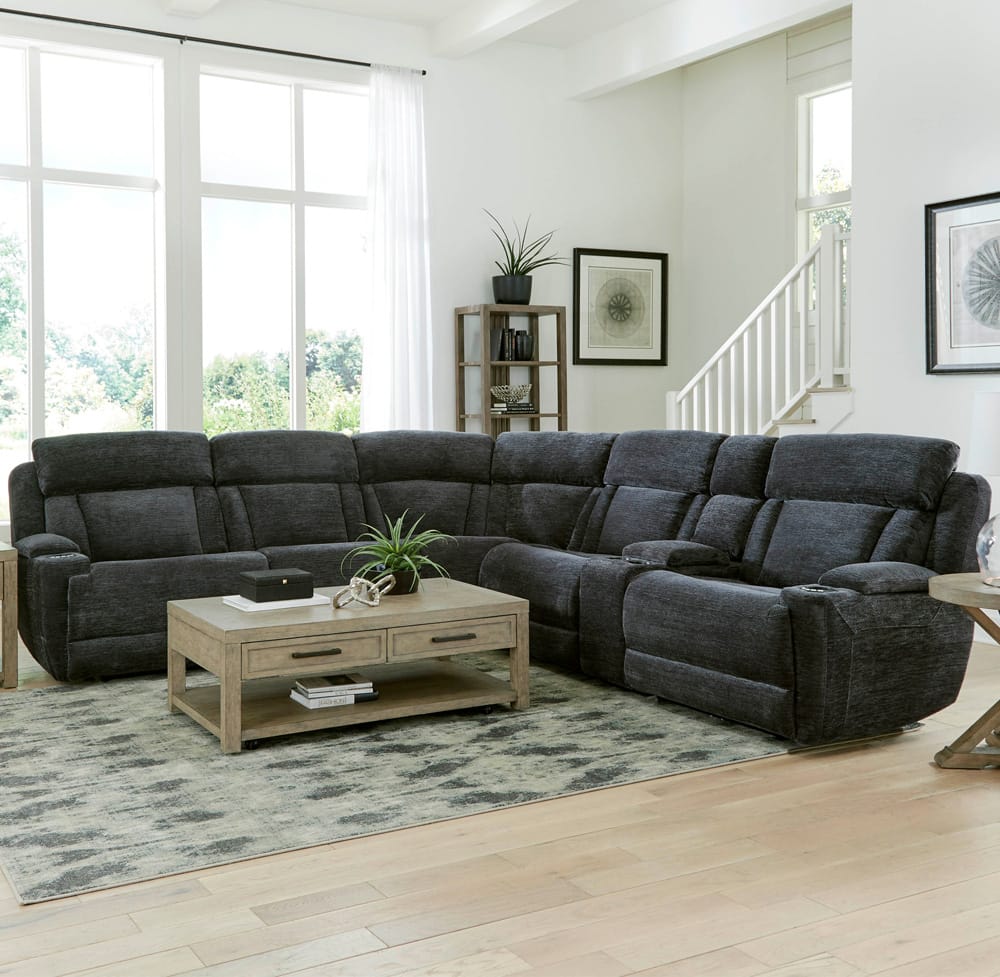 Parker House - Dalton - Lucky Charcoal 6 Piece Modular Power Reclining Sectional with Power Headrests and Entertainment Console - MDAL-PACKT(H)-LCH view 2