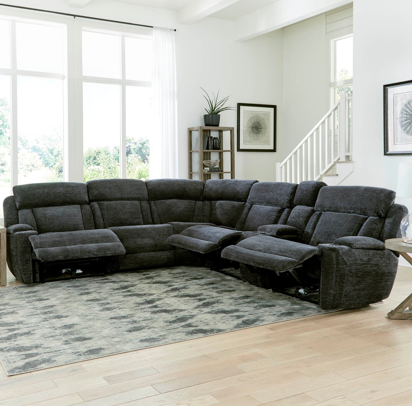 Parker House - Dalton - Lucky Charcoal 6 Piece Modular Power Reclining Sectional with Power Headrests and Entertainment Console - MDAL-PACKT(H)-LCH view 3