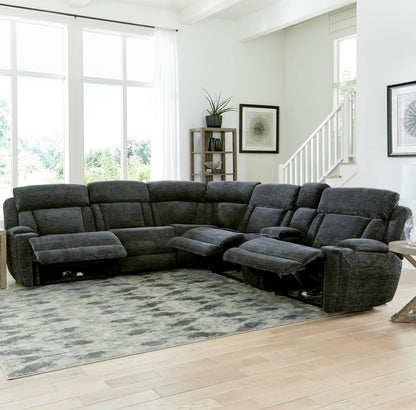 Parker House - Dalton - Lucky Charcoal 6 Piece Modular Power Reclining Sectional with Power Headrests and Entertainment Console - MDAL-PACKT(H)-LCH view 3