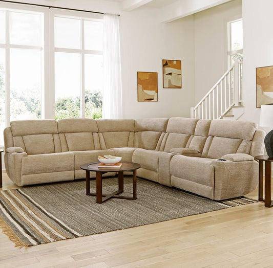 Parker House - Dalton - Lucky Fawn 6 Piece Modular Power Reclining Sectional with Power Headrests and Entertainment Console - MDAL-PACKT(H)-LFA view 2