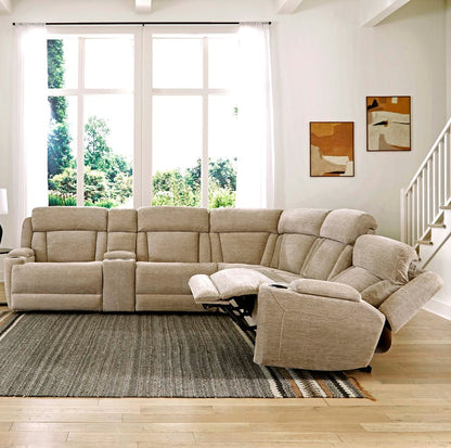 Parker House - Dalton - Lucky Fawn 6 Piece Modular Power Reclining Sectional with Power Headrests and Entertainment Console - MDAL-PACKT(H)-LFA view 4
