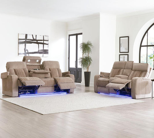 Parker House - Equinox - Mushroom Power Reclining Sofa and Loveseat - MEQU-42PH-MURM view 2