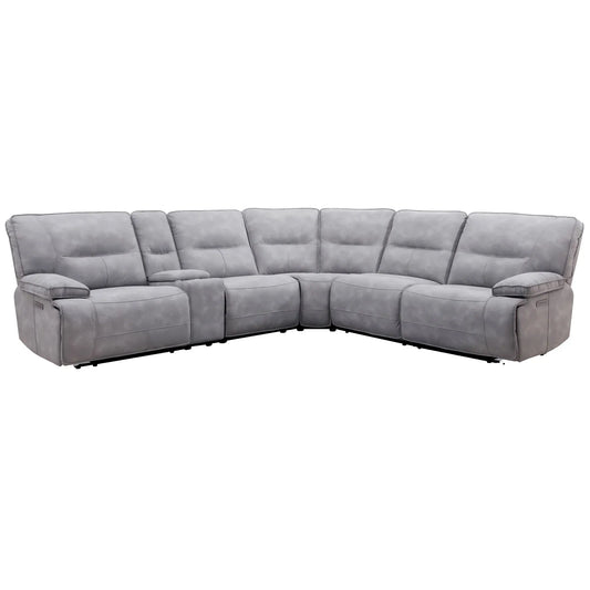 Parker House - Gladiator - Sky 6 Piece Modular Power Reclining Sectional with Power Headrests and Entertainment Console with USB Pop-up - MGLA-PACKA(H)-SKY view 1