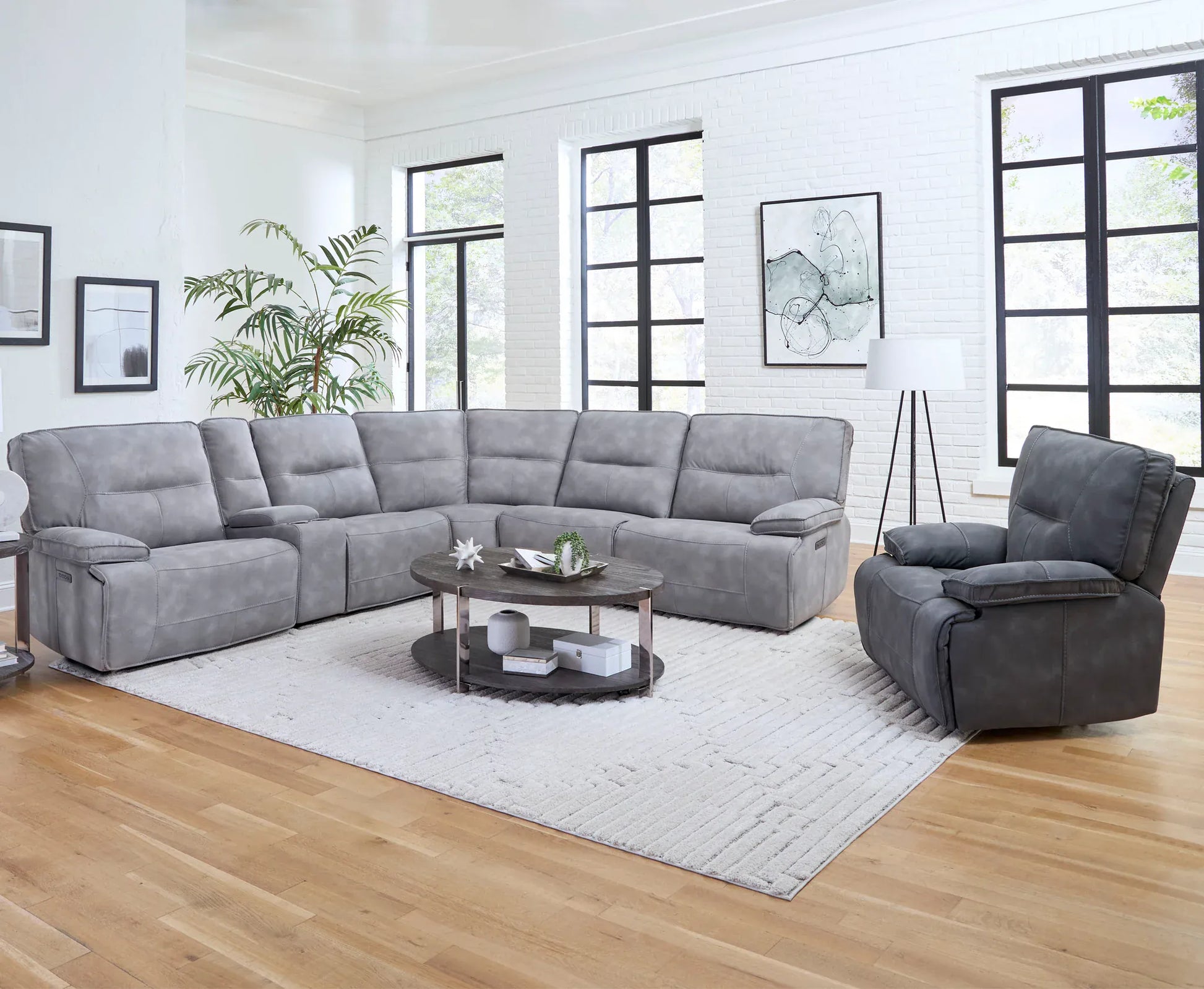 Parker House - Gladiator - Sky 6 Piece Modular Power Reclining Sectional with Power Headrests and Entertainment Console with USB Pop-up - MGLA-PACKA(H)-SKY view 3