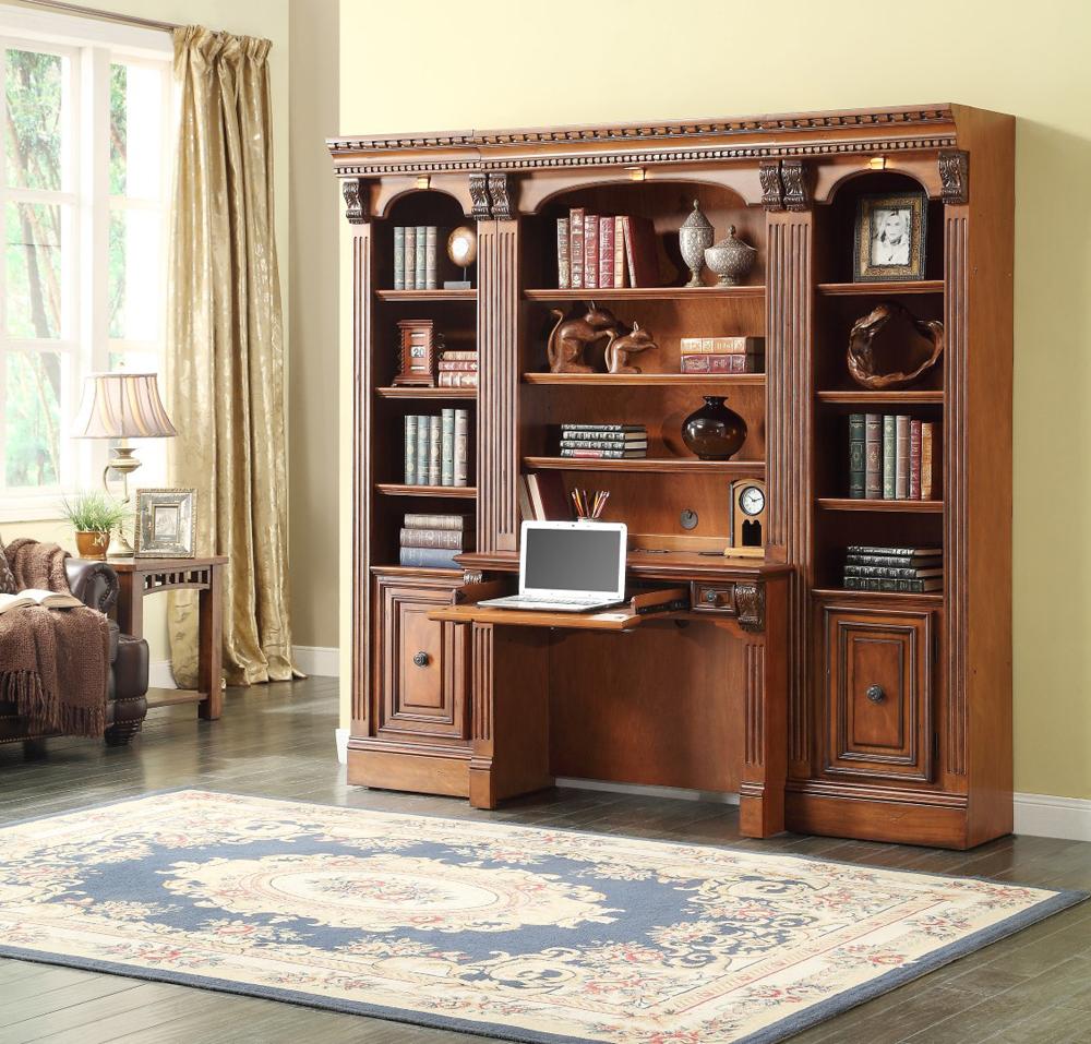 Parker House - Huntington 4PC Space Saver Bookcase Library Wall Set in Antique Vintage Pecan veiw 1