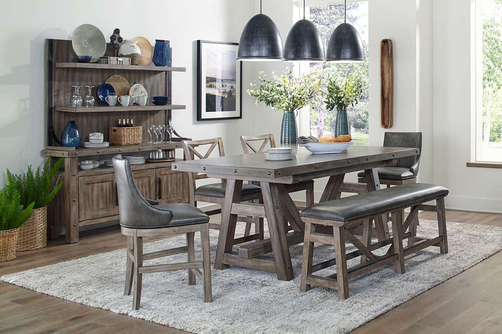 Parker House - Lodge Dining Counter Height Extendable Table with 2 Sling Stools 2 X-Back Stools 1 Bench Buffet with Hutch - DLOD-9PC-TBL-2SL-2XBK-1B-HUT view 1