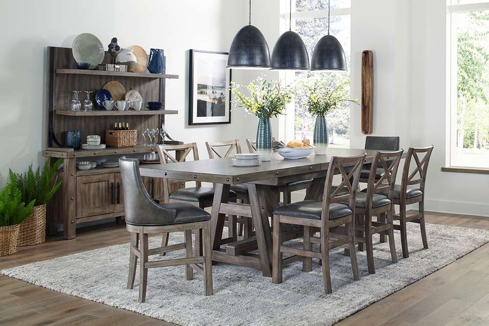 PParker House - Lodge Dining Counter Height Extendable Table with 2 Sling Stools 6 X-Back Stools Buffet with Hutch - DLOD-12PC-TBL-2SL-4XBK-HUTCH view 1