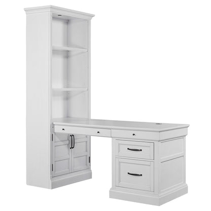 Parker House - Shoreham - Effortless White Bookcase with Peninsula Desk - SHO-3PC-LIB-DESK-EFW