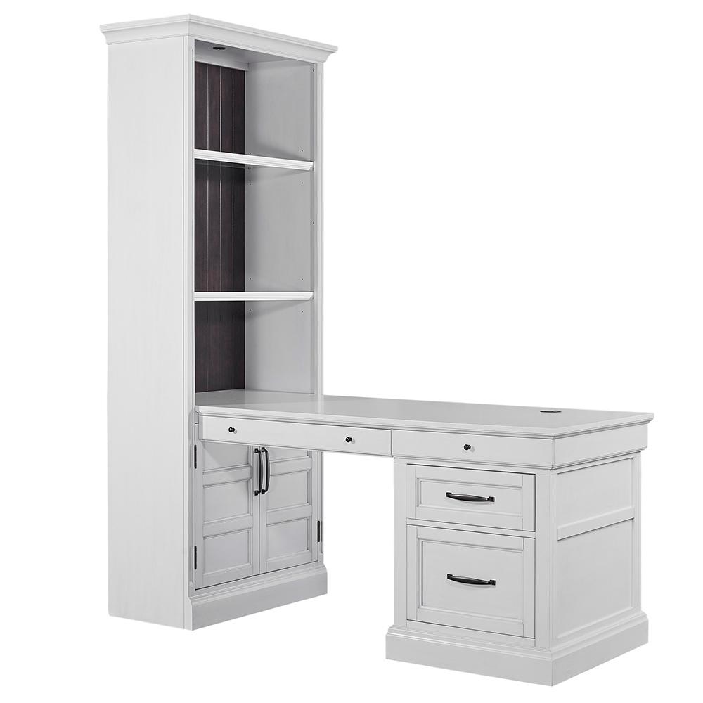 Parker House - Shoreham - Effortless White Bookcase with Peninsula Desk - SHO-3PC-LIB-DESK-EFW veiw 1
