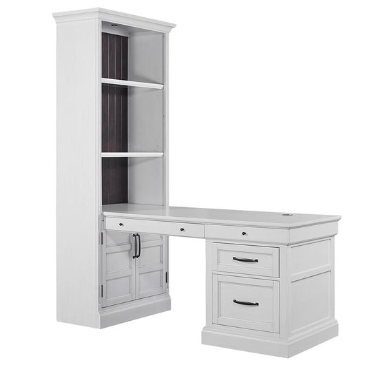 Parker House - Shoreham - Effortless White Bookcase with Peninsula Desk - SHO-3PC-LIB-DESK-EFW veiw 1