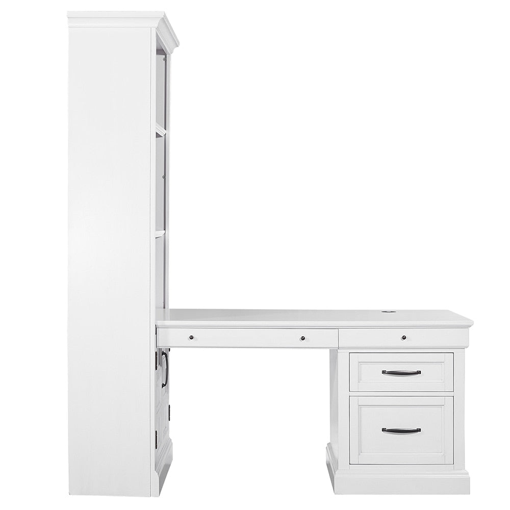 Parker House - Shoreham - Effortless White Bookcase with Peninsula Desk - SHO-3PC-LIB-DESK-EFW veiw 2