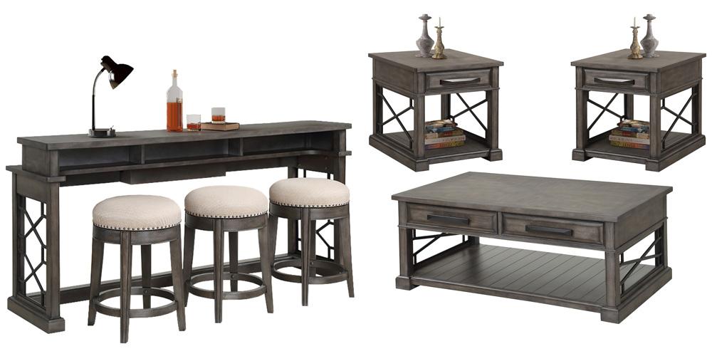 Parker House - Sundance - Smokey Grey Cocktail Table with 2 End Tables and Console Table with 3 Stools - SUN-7PC-01-02-09-4-SGR veiw 1