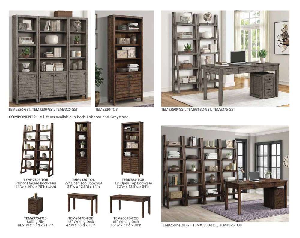 Parker House - Tempe Grey Stone 22 in. Open Top Bookcase - TEM320-GST_CLOSEOUT veiw 3