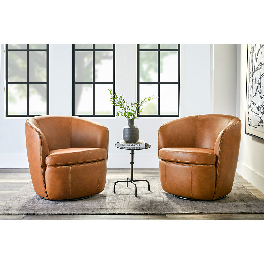 Parker Living - Barolo - Vintage Caramel 100% Italian Leather Swivel Club Chair (Set of 2) - SBAR#912S-2-VGCM