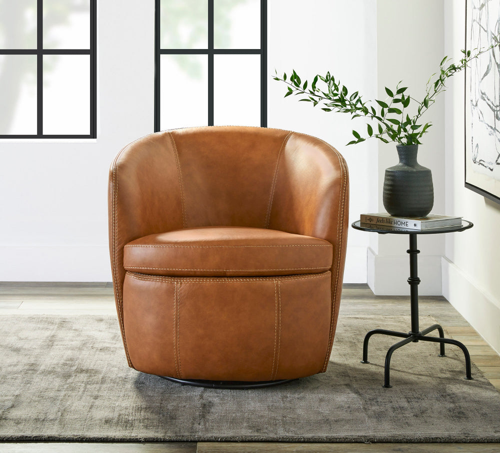 Parker Living - Barolo - Vintage Caramel 100% Italian Leather Swivel Club Chair (Set of 2) - SBAR#912S-2-VGCM