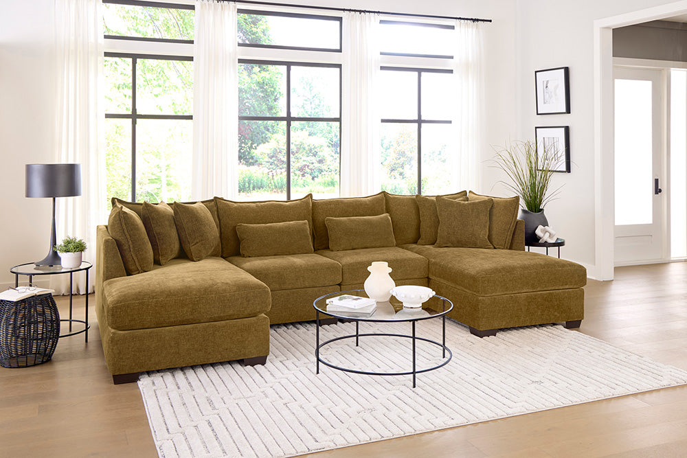 Peak Living - 850 Dino Amber Double Chaise Sectional w/ 2 Armless in Amber - 85013-4354_85012-4354_85011-4354_85011-4354 view 1